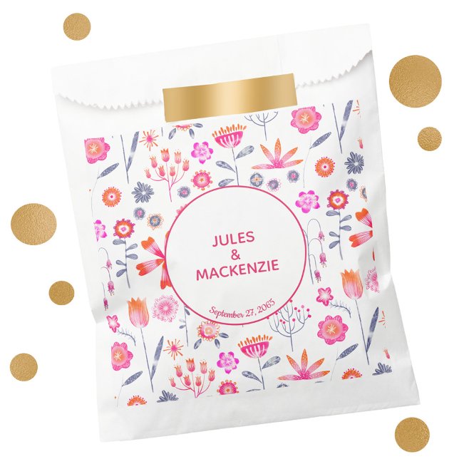 Sacolinha Jardim de Flor Rosa Moderno (Watercolor floral personalized wedding favor bag)