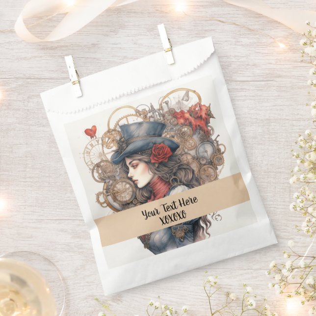 Sacolinha Lady no Red Namorados Kiss steampunk watercolor (Cortado)