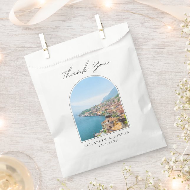 Sacolinha Lago Garda Wedding Favor Itália Foto Obrigado (Cortado)