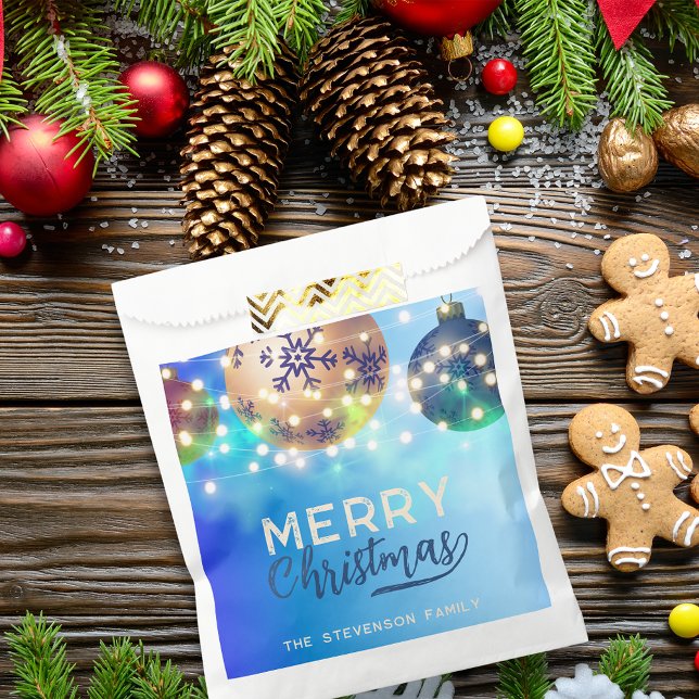 Sacolinha Lâmpadas de Natal em Cordão com Enfeites Azuis e D (Criador carregado)