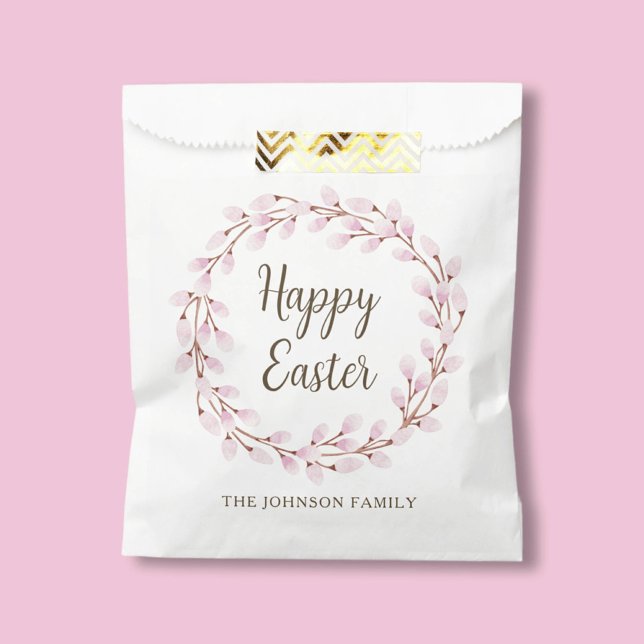 Sacolinha Linda Salgueiro-Chama Feliz Páscoa  (Cute Pink Pussy Willow Happy Easter Favor Bag)