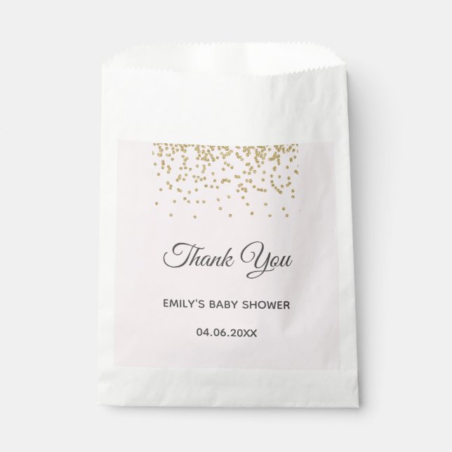 Sacolinha Lindo Rosa Bege Dourado Brilho Obrigada Chá de Beb (Frente)