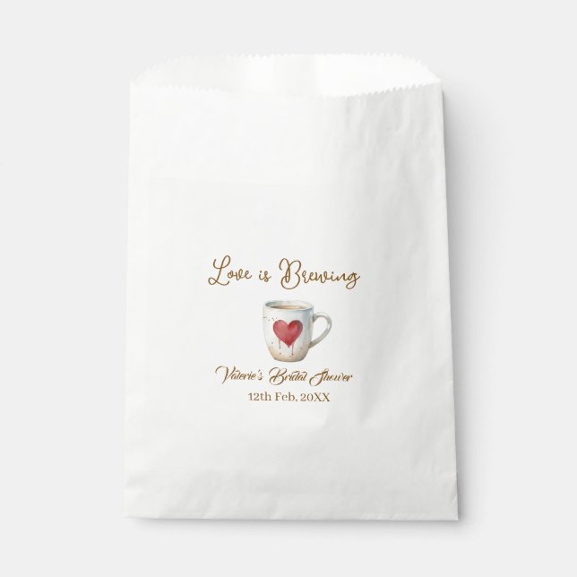 Sacolinha Love is Brewing white coffee mug heart bridal show (Frente)