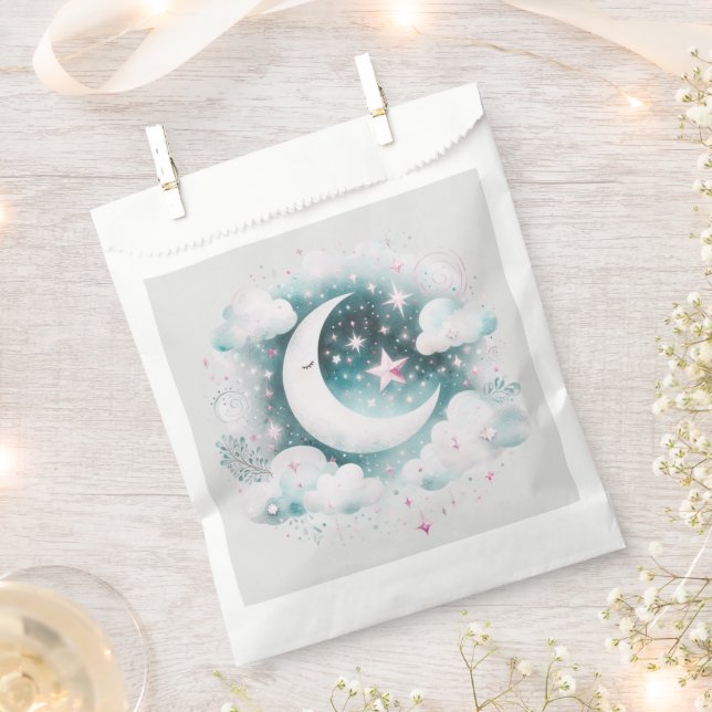 Sacolinha Lua Crescente Azul e Branco Celestial Boho Moderno (Cortado)