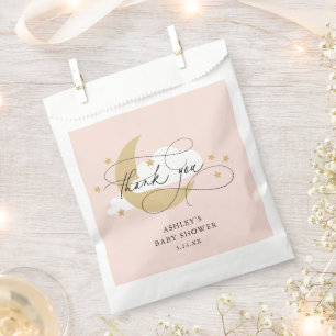 Sacolinha Lua e estrelas - Chá de fraldas de script rosa - O