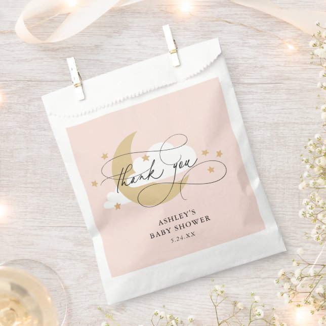 Sacolinha Lua e estrelas - Chá de fraldas de script rosa - O (Cortado)