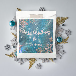 Sacolinha Luxo Elegante Azul Natal Inverno Maravilha de Nata