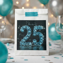 Luxury Glam Teal Blue 3D Bubble Gems 25th Birthday