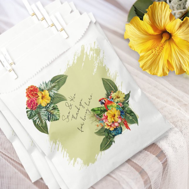 Sacolinha Macaw Hawaiian Flowers Tropical Weding Favor Bolsa (Criador carregado)