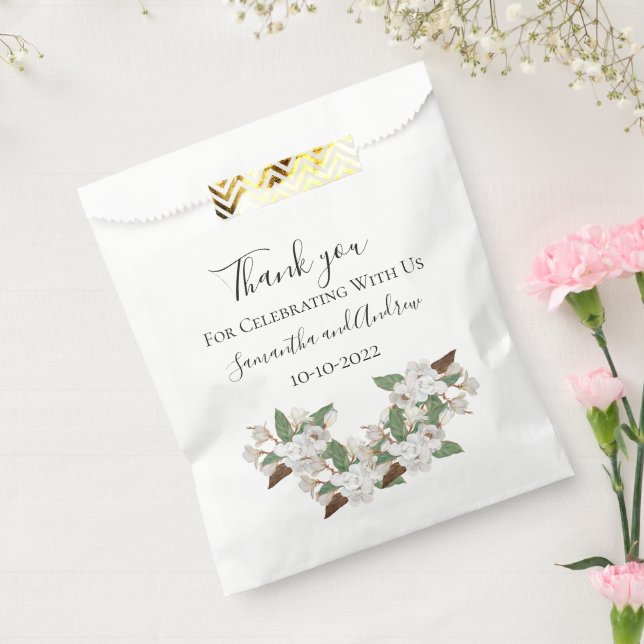 Sacolinha Magnólias Brancas Casamento Clássico Elegante (Selado)