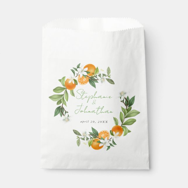 Sacolinha Mandarin Orange Watercolor Casamento (Frente)