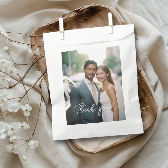 Sacolinha Manuscrito De Casamento Obrigado 1 Foto (Wedding Handwritten Thank you 1 Photo Favor Bag.)