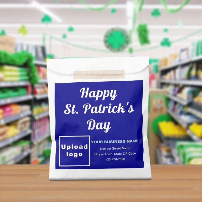 Sacolinha Marca Azul de Negócios, Rua. Dia de Patrick, Saco  (Blue business brand with St. Patrick's Day greeting on paper bag)