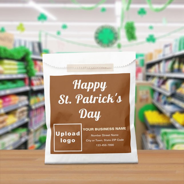 Sacolinha Marca de negócios marrom, Rua. Dia de Patrick, Sac (Brown business brand with St. Patrick's Day greeting on paper bag)