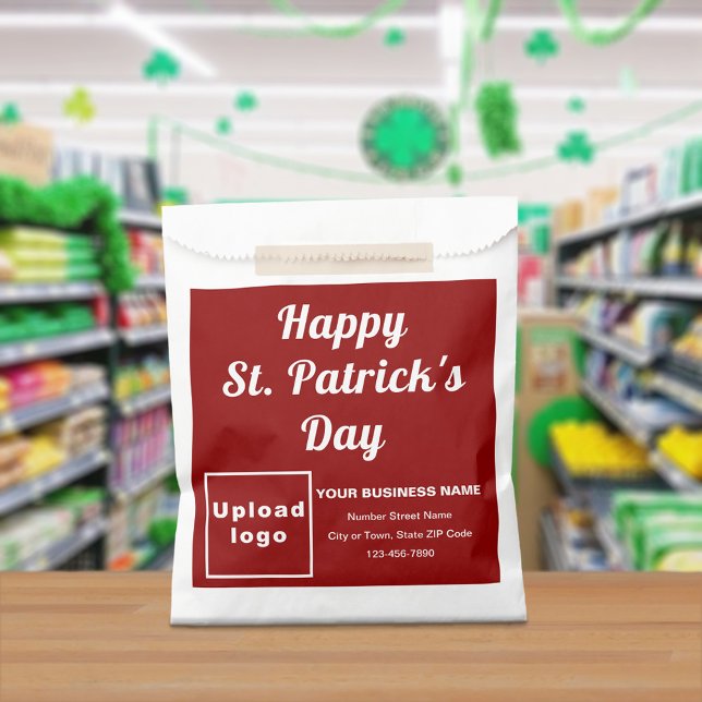 Sacolinha Marca Vermelha, Rua. Dia de Patrick, Saco de Papel (Red business brand with St. Patrick's Day greeting on paper bag)