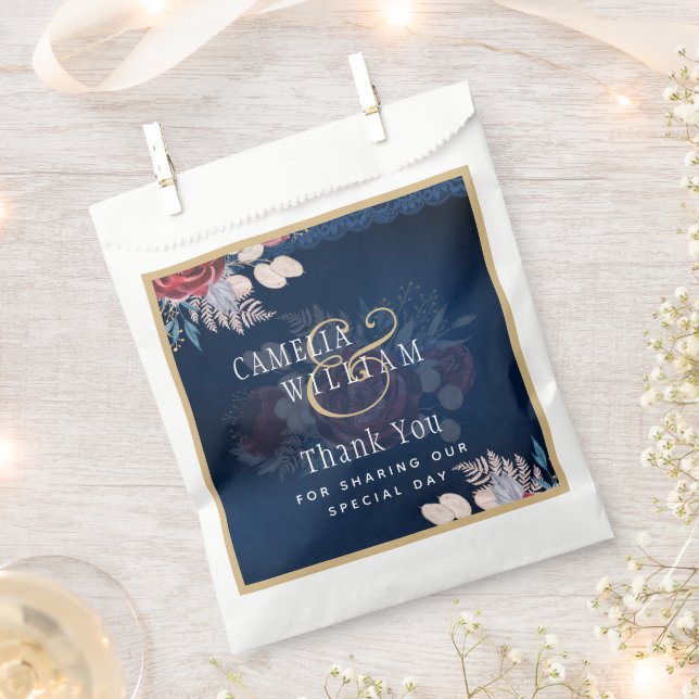 Sacolinha Marinho Azul Borgonha Floral Casamento (Cortado)