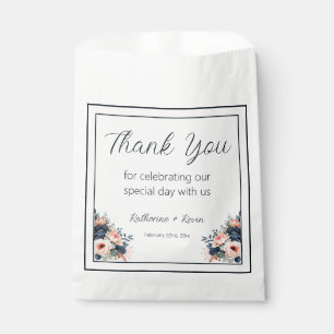 Sacolinha Marinho Azul Rosa Floral, Obrigado Casamento