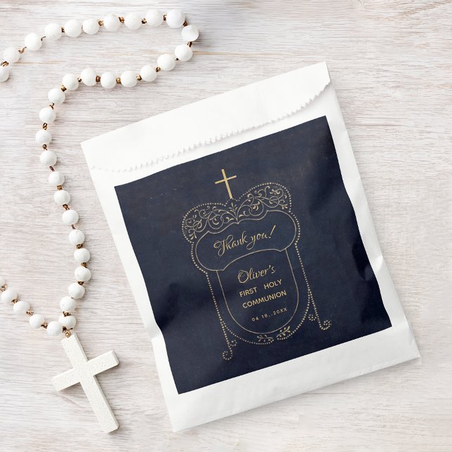 Sacolinha Marinho de primeira comunhão - Blue Cross Script V (Criador carregado)