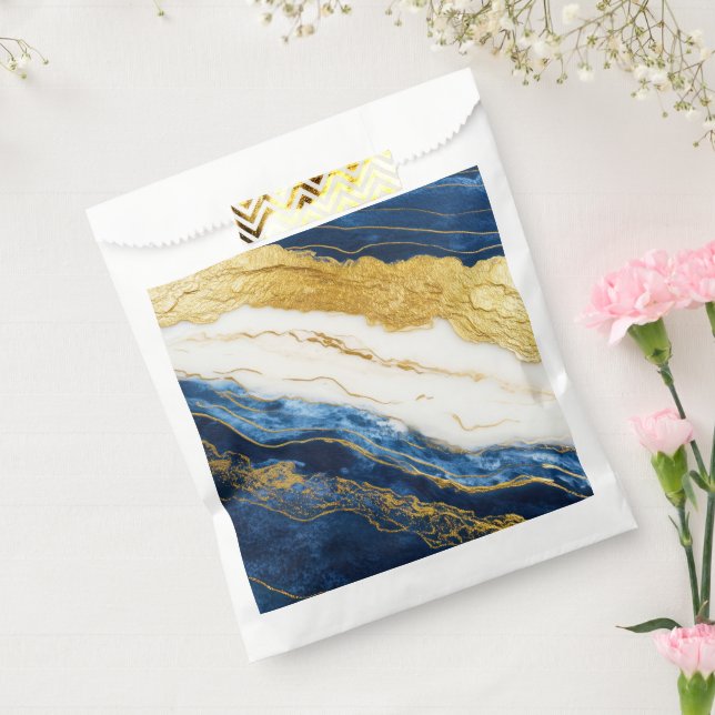 Sacolinha Marinho Luxurioso Azul e Dourado Mármaco Folha (Selado)