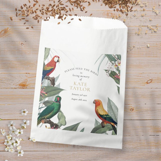 Sacolinha Memorial Funeral do Pacote de Sementes de Aves Tro (Tropical Bird Seed Packet Funeral Memorial Favor Bag)