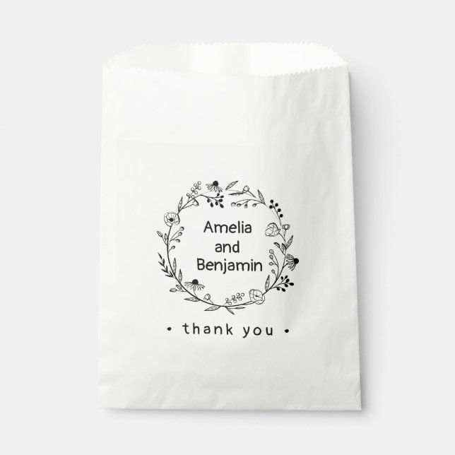 Sacolinha minimalist Wildflower Wreath Folk Rustic Wedding  (Frente)