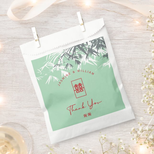 Sacolinha Mint Green Bamboo deixa casamento chinês duplo Xi (Cortado)