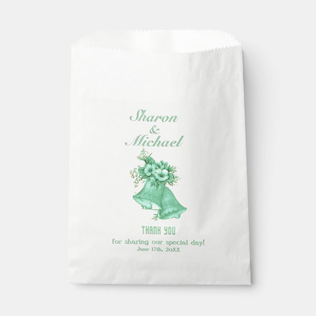 Sacolinha Mint Green Bells Favor Nomes e Data de Casamento (Frente)