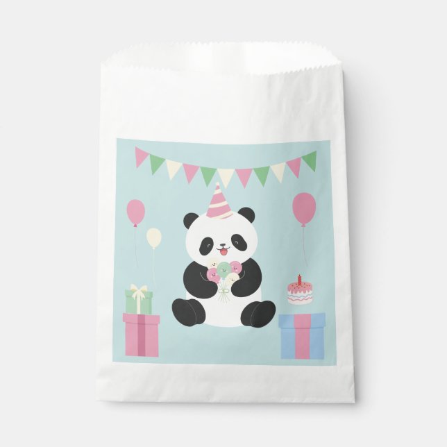 Sacolinha Mint & Pink - design de Panda (Frente)