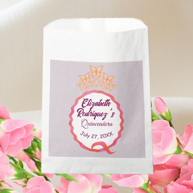 Sacolinha Miss Quince Butterflies Tiara Crown Squiggle  (Criador carregado)