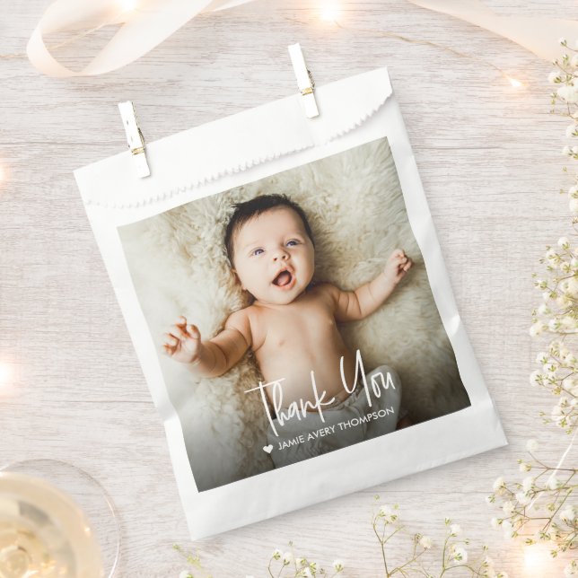 Sacolinha Modern Custom Baby Photo Thank You  (Cortado)