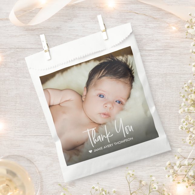 Sacolinha Modern Custom Baby Photo Thank You  (Cortado)