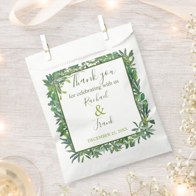 Sacolinha Modern Watercolor Greenery Casamento Obrigado (Cortado)