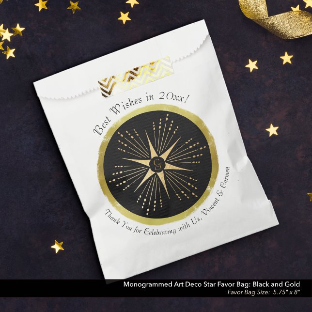 Sacolinha Monograma Art Deco Star Black e Dourado (Monogrammed Art Deco Star Favor Bag: Black and Gold)