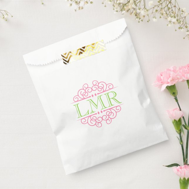 Sacolinha Monograma da estrutura de giros cor-de-rosa e Verd (Selado)