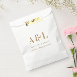 Sacolinha Monograma de Casamento Branco Minimalista Dourado