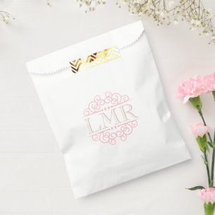 Sacolinha Monograma de quadros de vinheta rosa e bege
