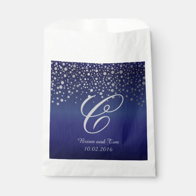 Sacolinha Monogramas de prata e pontos de confetti | Azul-sa (Frente)