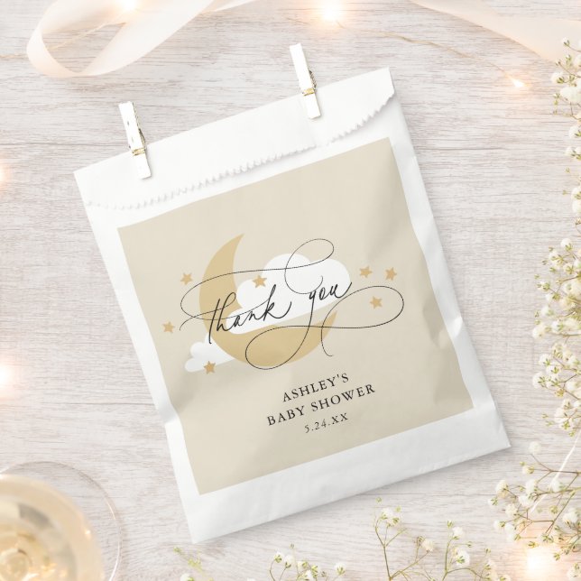 Sacolinha Moon e Stars Beige Chá de fraldas de Script Obriga (Cortado)