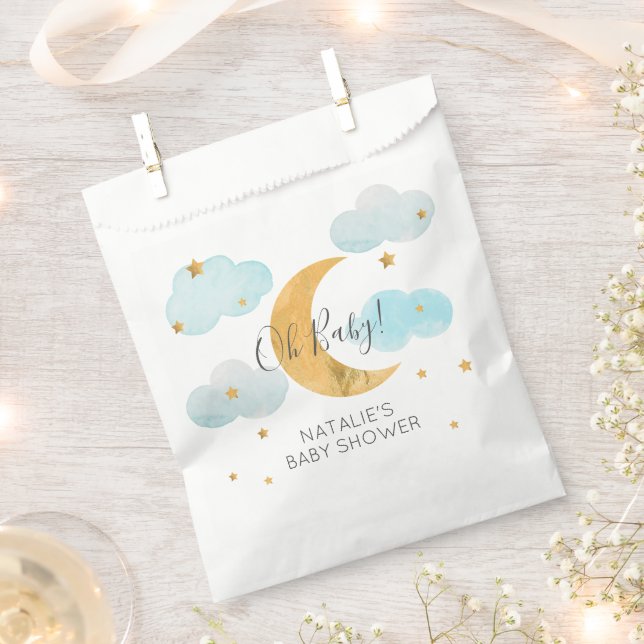 Sacolinha Moon & Stars Baby Shower Blue Clouds paper bag (Cortado)