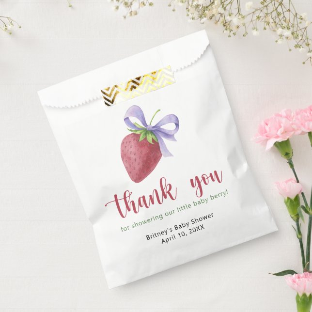 Sacolinha Morango doce com um arco - obrigado (Selado)