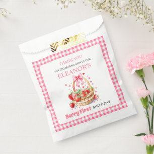 Sacolinha Morangos rosa Primeiro Aniversário da Berry Obriga