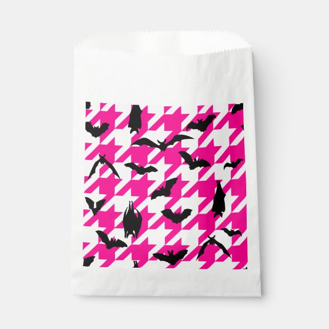 Sacolinha morcegos pretos de halloween, rosas (Frente)