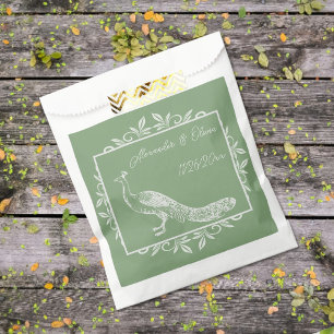 Sacolinha Moss Green Peacock Flourish Weding Favor Bag