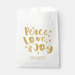 Sacolinha Natal de Natal Rustic Dourado Peace Love & Joy