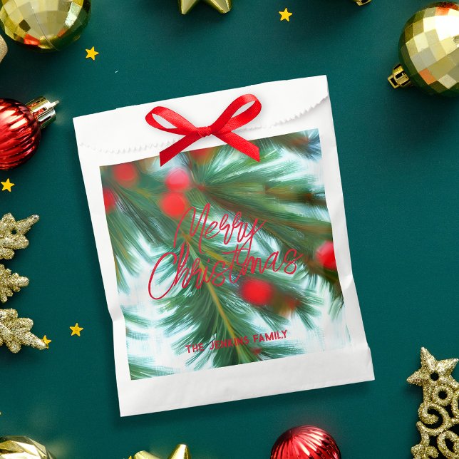 Sacolinha Natal Vermelho Frutado e Ramagem Pinturesco (Criador carregado)