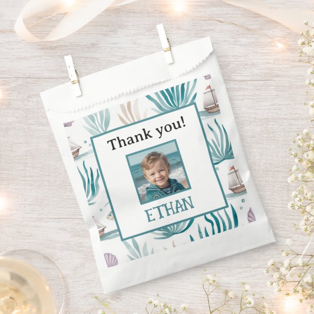Sacolinha Nautical Ocean Birthday Photo Thank You (Cortado)