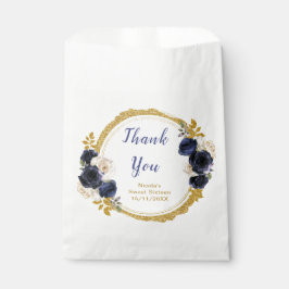 Sacolinha Navy Blue and Gold Elegant Flowers Sweet Sixteen