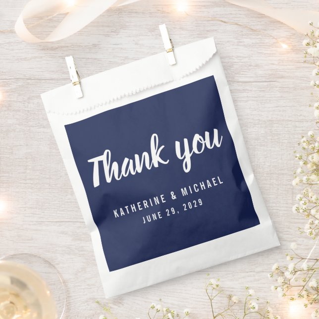 Sacolinha Navy Blue Script Wedding Favor Bags (Cortado)