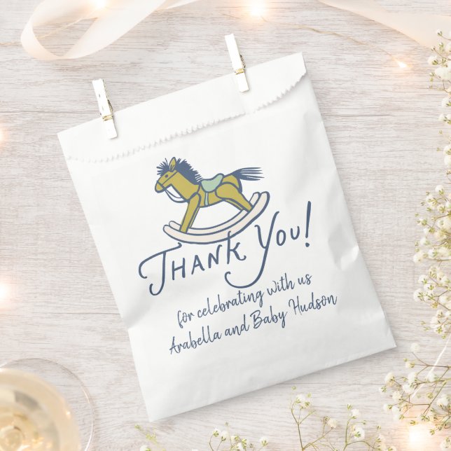 Sacolinha Navy Blue Thank You Rocking Horse Baby Shower (Cortado)