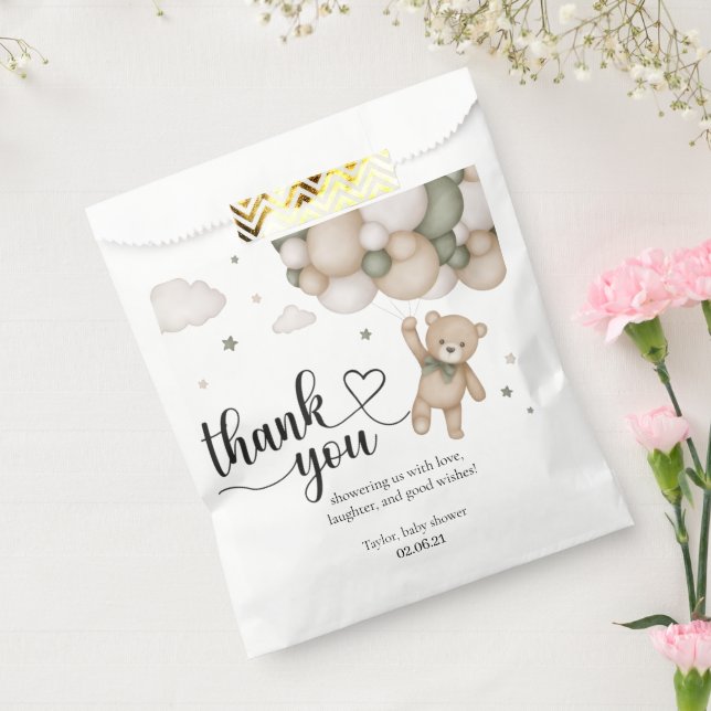 Sacolinha Neutral Teddy Bear Baby Shower Favor Bag (Selado)